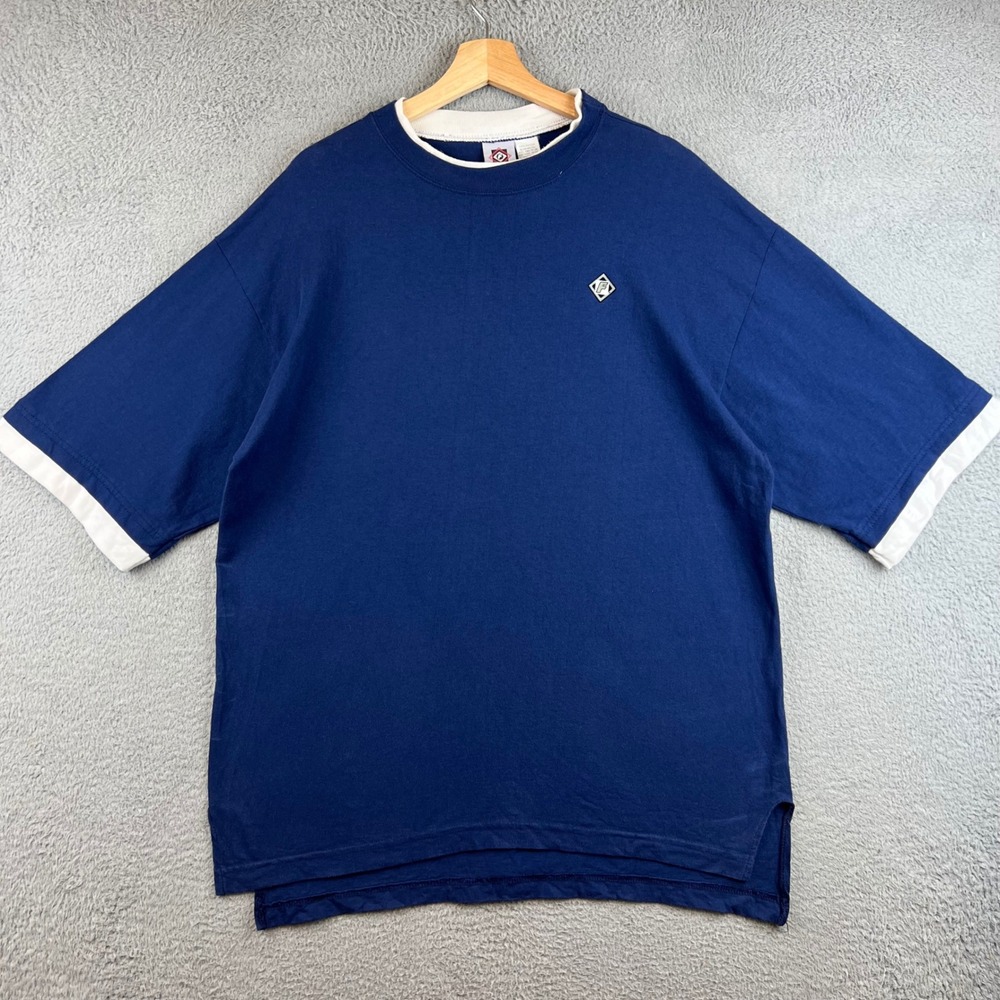 Franklin Sports Vintage Mens XL Navy Blue Ringer T-Shirt Cotton Athletic Logo